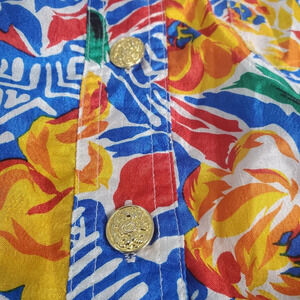 Vintage Grannycore Floral Gold Button Short sleeve Blouse  Sz 14M
